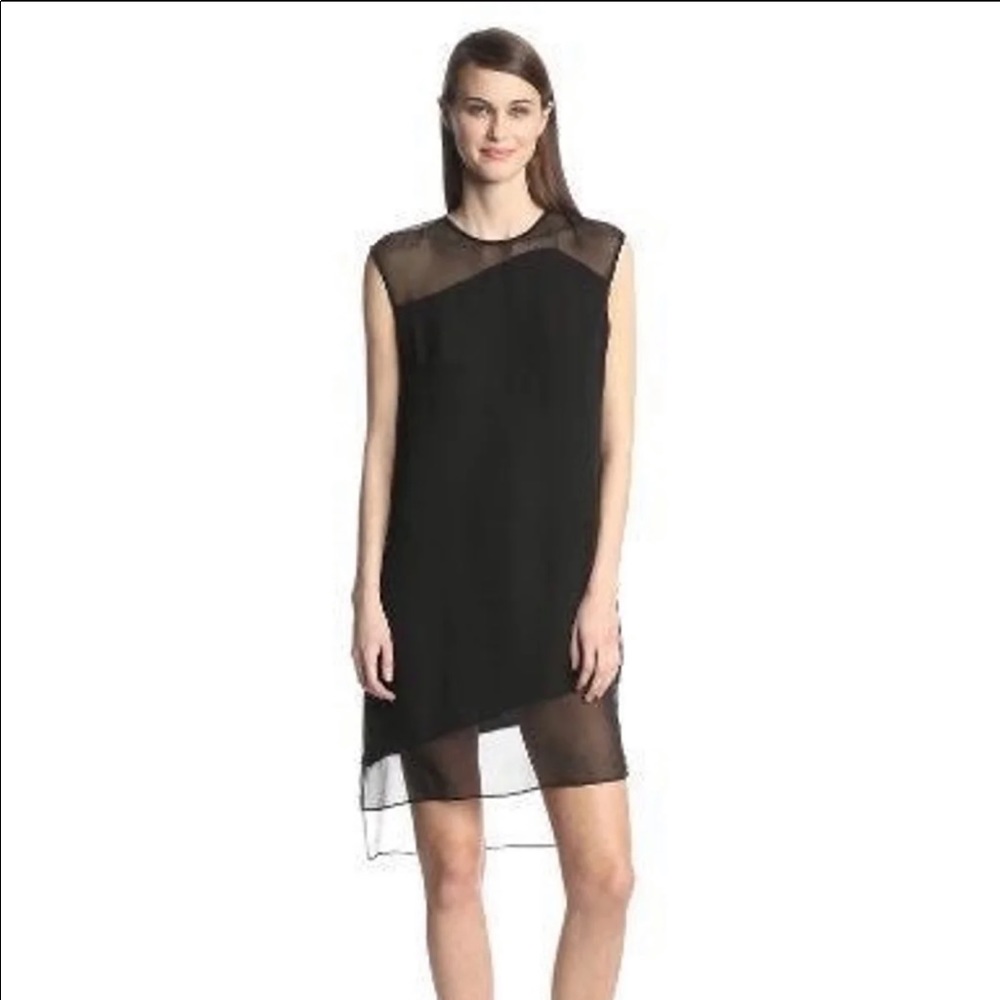 Parker black silk mesh shift dress